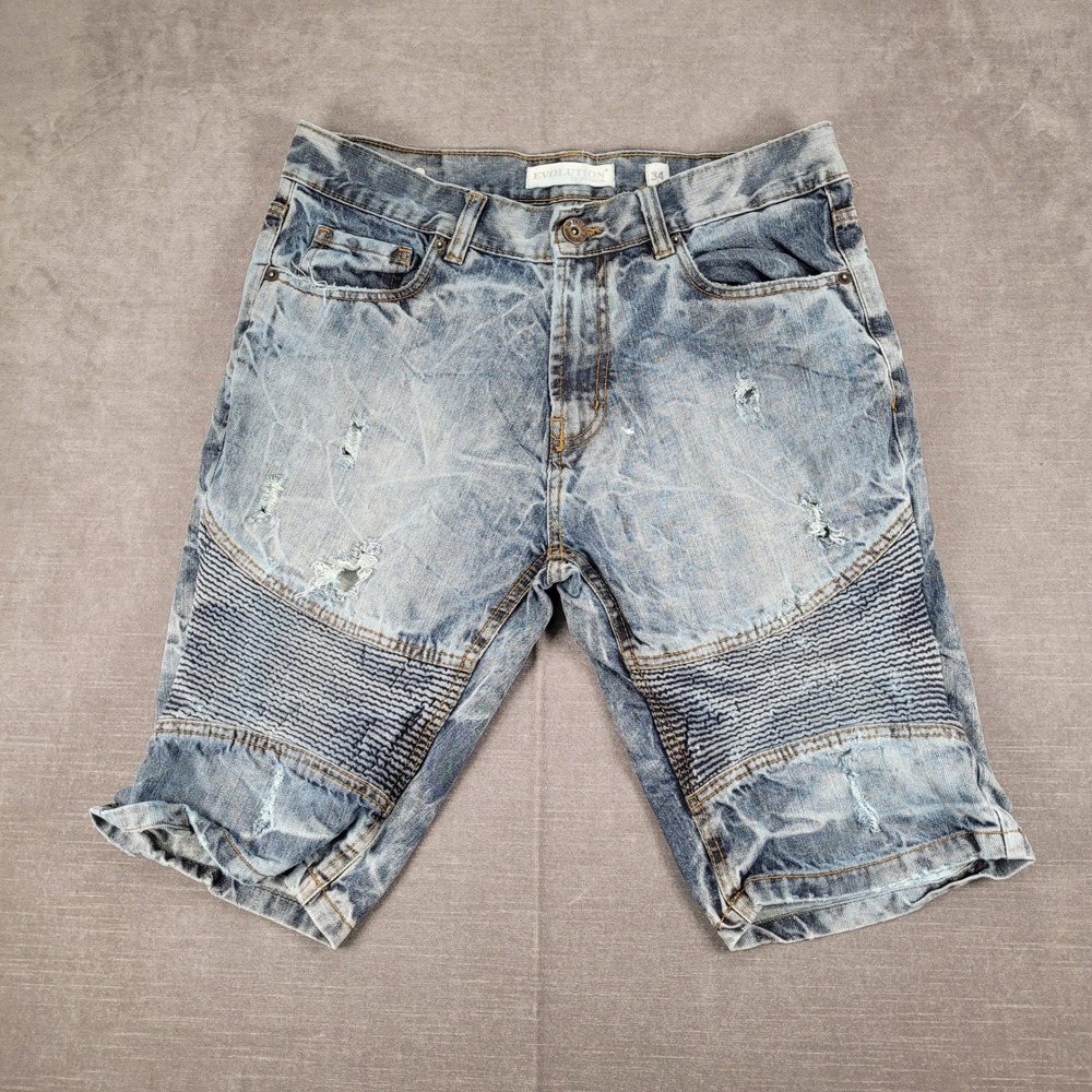 Evolution in Design Distressed Denim Moto Shorts Rips Blue‎ Size 34